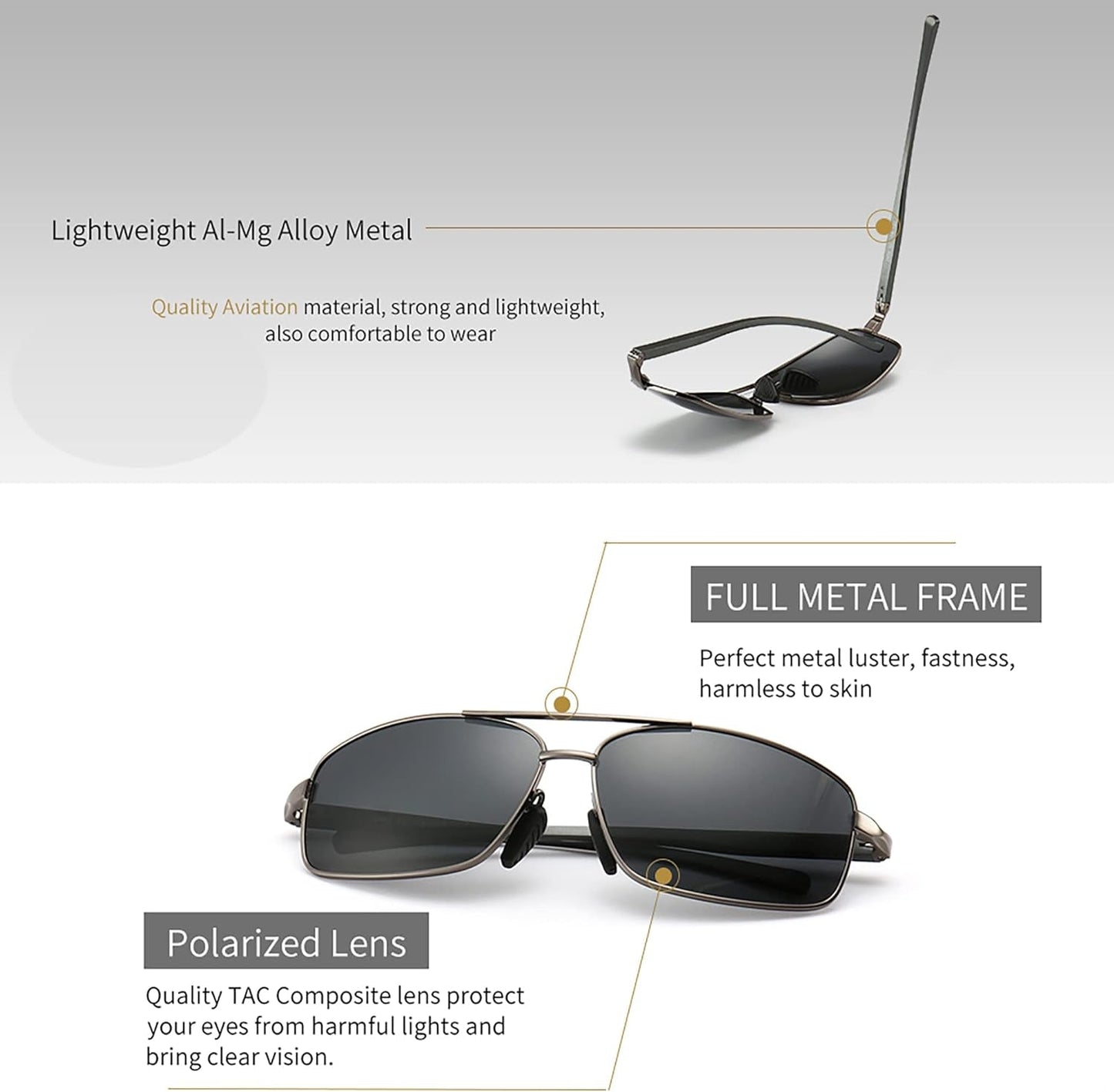 Ultra Lightweight Rectangular Polarized Sunglasses UV400 Protection