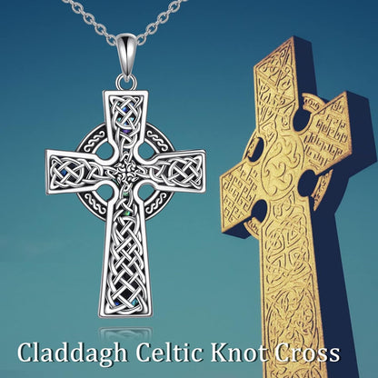 Celtic Knot Cross Necklace Sterling Silver Cross Pendant Abalone Shell Fashion Jewelry Gift for Women Girls