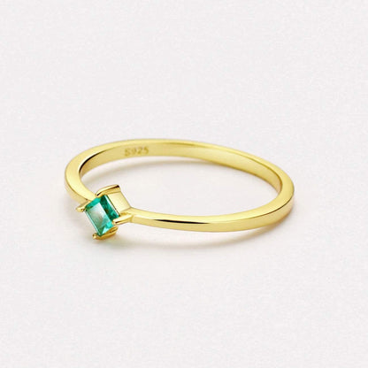 18K Gold Emerald Rings Simple Square Cut Dainty Delicate Rings Fine Jewelry for Women Girls