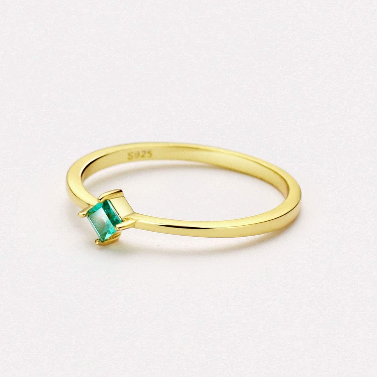 18K Gold Emerald Rings Simple Square Cut Dainty Delicate Rings Fine Jewelry for Women
