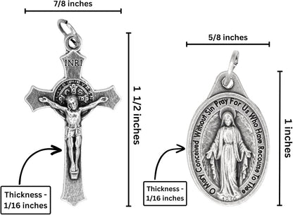 Catholic Necklace St Benedict Crucifix and Miraculous Medal Hypoallergenic Necklace on 24" Ball Chain - Jesus Mary Chain Catholic Necklace for Men, Women, Adults