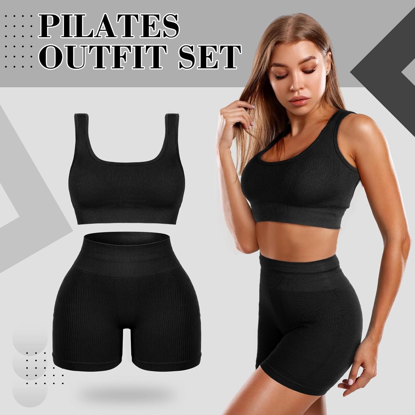 4 Pcs Women'S Workout Sets Pilates Exercise Outfit Ribbed Scoop Neck Sports Bra Shorts Leggings Gym Clothes Set - WORLD TIME VISITS