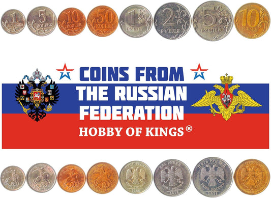 Set of 8 Coins from Russia: 1, 5, 10, 50 KOPEKS, 1, 2, 5, 10 RUBLES. 1997-2015 - WORLD TIME VISITS