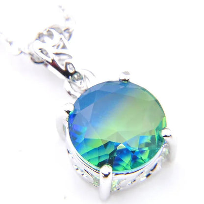 Luckyshine Sparking Round Fire Bi-Colored Tourmaline Gemstone Silver Earrings Pendants Necklaces Jewelry Sets for Women