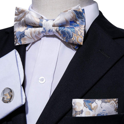Paisley Striped Bow Tie for Men Silk Pre-Tied Bowtie Pocket Square Cufflinks Set Formal Wedding Party Prom - WORLD TIME VISITS