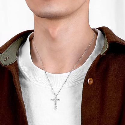 Cross Necklace Silvery Cubic Zirconia Cross Pendant Necklace Gifts for Women/Men