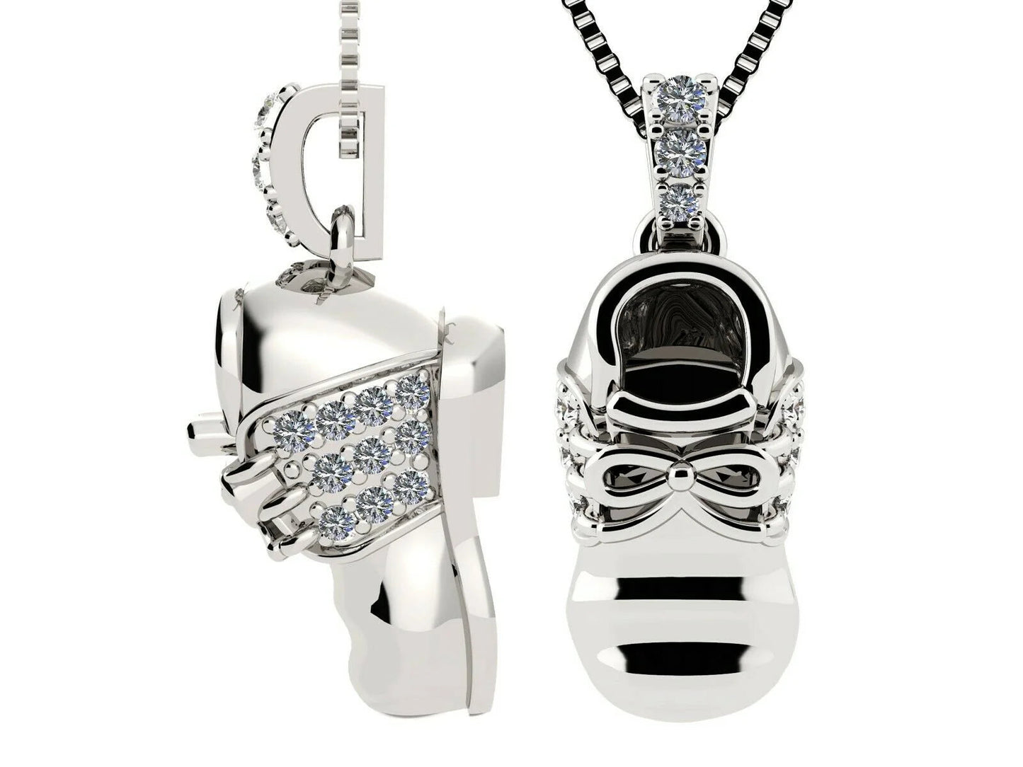 Birthstone Baby Shoe Pendant Necklace W/ Pure Brilliance Zirconia - Rhodium Plated - April