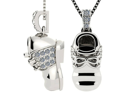 Birthstone Baby Shoe Pendant Necklace W/ Pure Brilliance Zirconia - Rhodium Plated - April