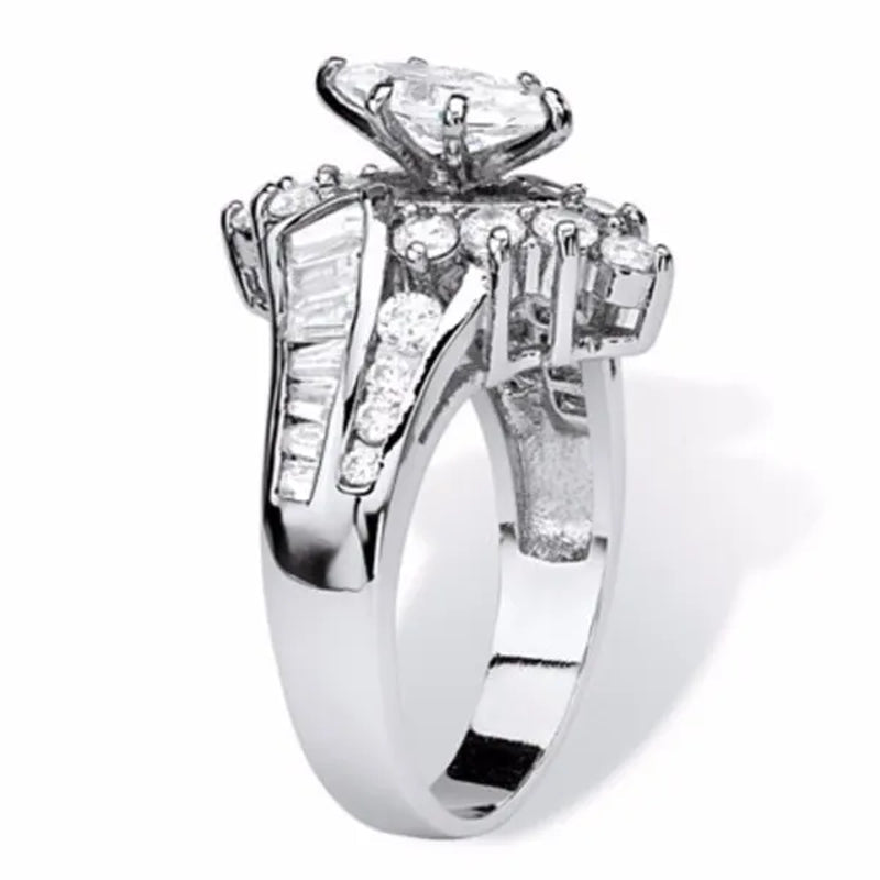3.20 TCW Marquise Cut White Sapphire 925 Sterling Silver Engagement Ring