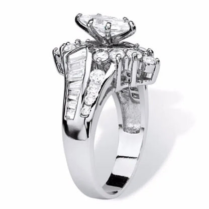 3.20 TCW Marquise Cut White Sapphire 925 Sterling Silver Engagement Ring