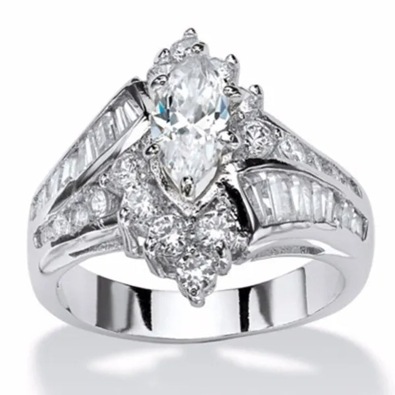 3.20 TCW Marquise Cut White Sapphire 925 Sterling Silver Engagement Ring - WORLD TIME VISITS