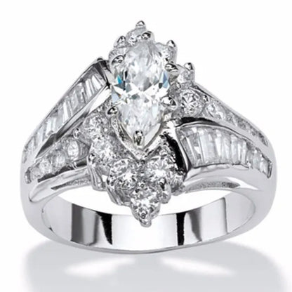 3.20 TCW Marquise Cut White Sapphire 925 Sterling Silver Engagement Ring - WORLD TIME VISITS