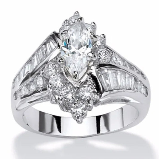 3.20 TCW Marquise Cut White Sapphire 925 Sterling Silver Engagement Ring - WORLD TIME VISITS