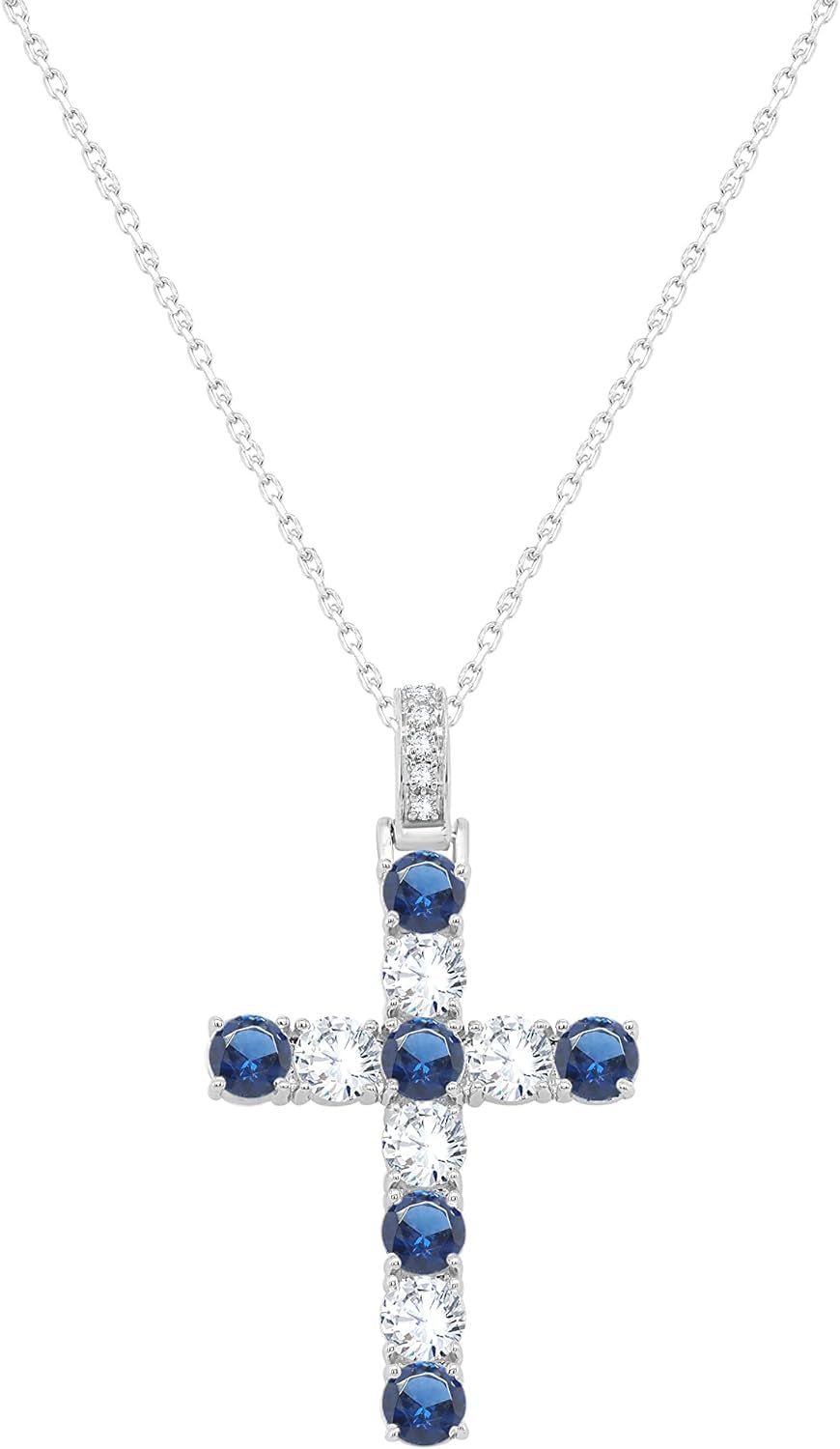3.20MM round Cut Simulated Multicolor Gemstone & 0.70 Cttw Natural Diamond Cross Pendant Necklace along with 18" Chain in 14K Gold Plated 925 Sterling Silver - WORLD TIME VISITS