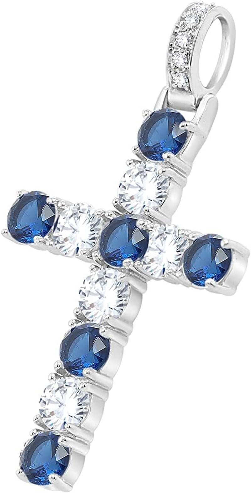 3.20MM round Cut Simulated Multicolor Gemstone & 0.70 Cttw Natural Diamond Cross Pendant Necklace along with 18" Chain in 14K Gold Plated 925 Sterling Silver