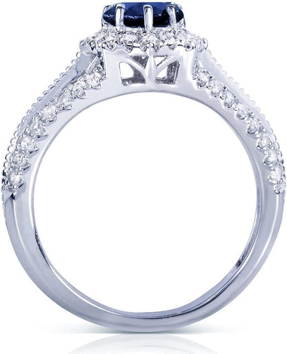 Vintage Style Sapphire & Diamond Engagement Ring 1 Carat (Ctw) in 14K White Gold