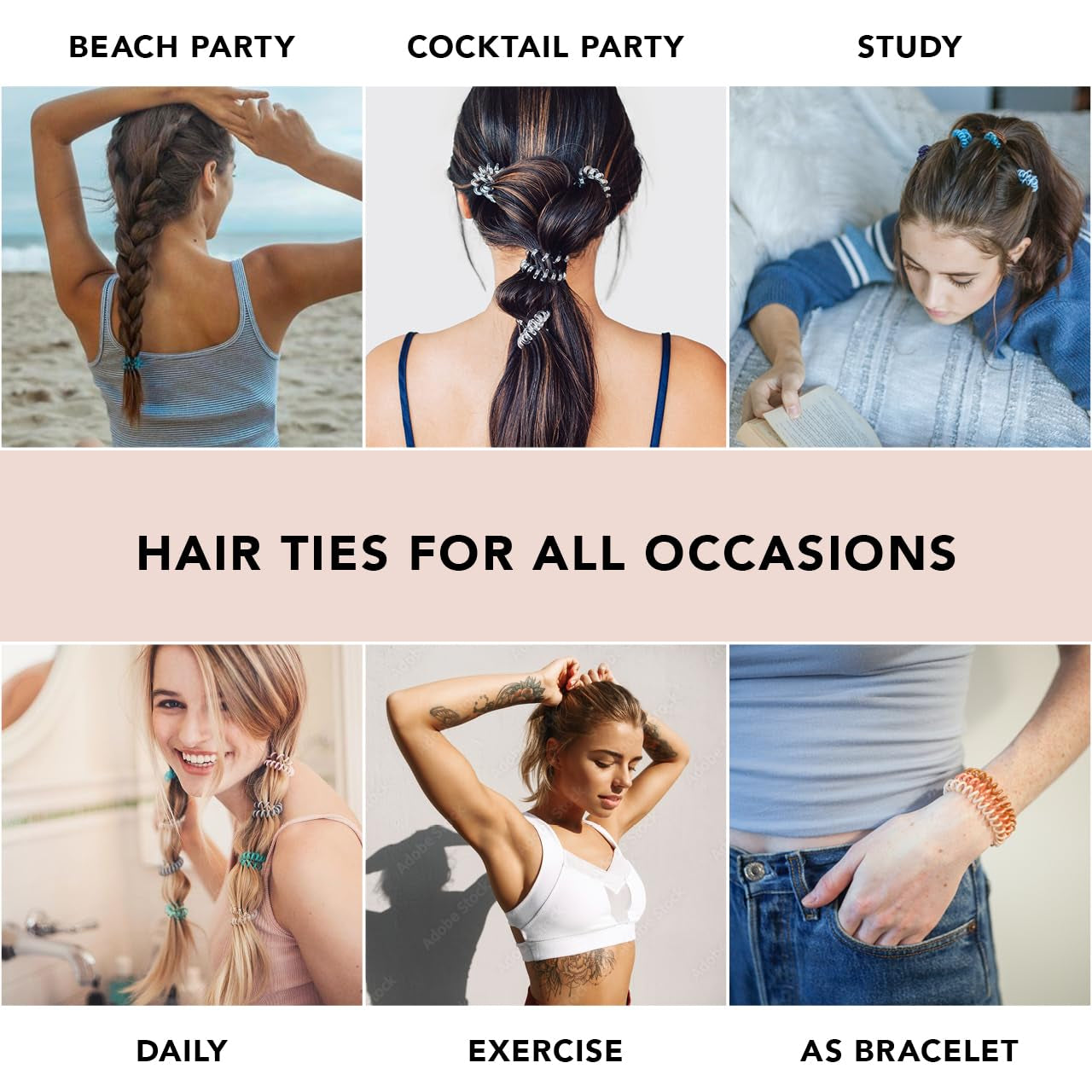 Spiral Hair Ties for Women - Creaseless and Dent-Free Coil Hair Ties | No Damage, Phone Cord Coils | Made of Flexible and Durable Plastic | 8Pcs (Clear/Transparent)