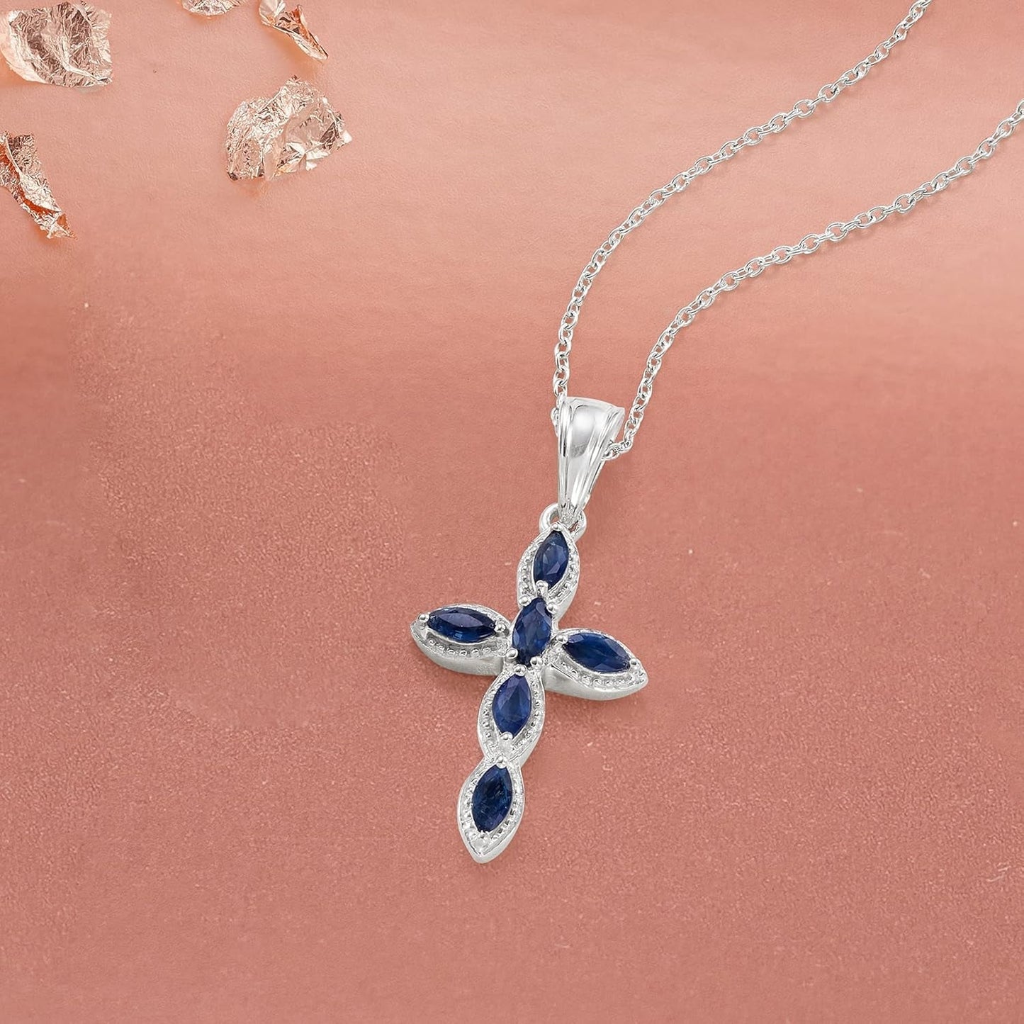 0.80 Ct. T.W. Sapphire Cross Pendant Necklace in Sterling Silver
