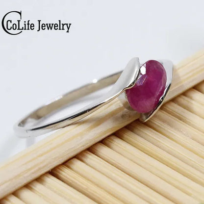 100% natural genuine ruby ring 4 mm * 6 mm natural ruby silver ring Solid 925 Sterling Silver ruby engagement ring
