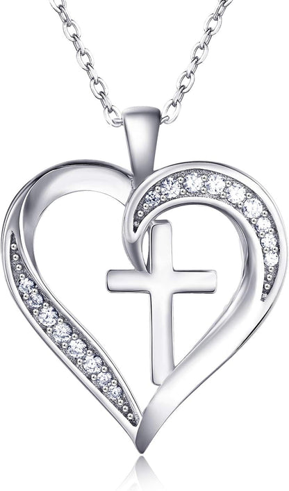MISSLAN Cross Necklace for Women 925 Sterling Silver Cross Necklace Heart Necklaces for Women Chain Pendant Womens Necklaces