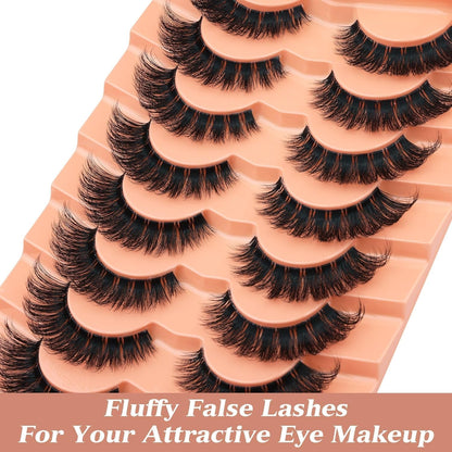 False Eyelashes Russian Strip Lashes Wispy Mink Lashes Fluffy D Curl Fake Lashes like Eyelash Extension Lash Strips 9 Pairs Pack