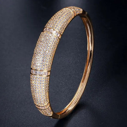 Gloriya Expensive Ladies Modern Jewelry Silver Gold Plated Micro Pave Sparkle AAAAA Cubic Zircon Women Noble Bangle Bracelet for Engagement Gift