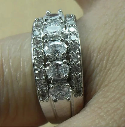 Natural 2.95CT Sapphire/Emerald/Ruby/Alexandrite/White Diamond 14K White Gold Ring Size 6-11