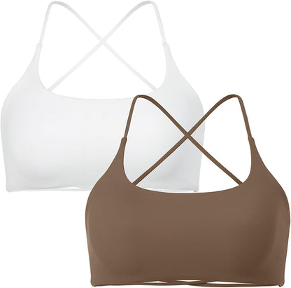 Women 2 Piece Open Back Sports Bra Pack Strappy Workout Gym Yoga Crops