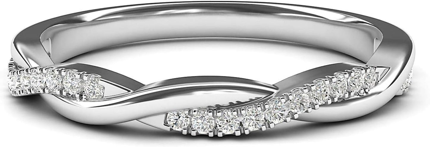 14K White Gold 2.5Mm Petite Twisted Vine Simulated Diamond Ring Wedding Band Matching Ring - WORLD TIME VISITS