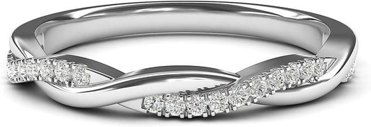14K White Gold 2.5Mm Petite Twisted Vine Simulated Diamond Ring Wedding Band Matching Ring - WORLD TIME VISITS