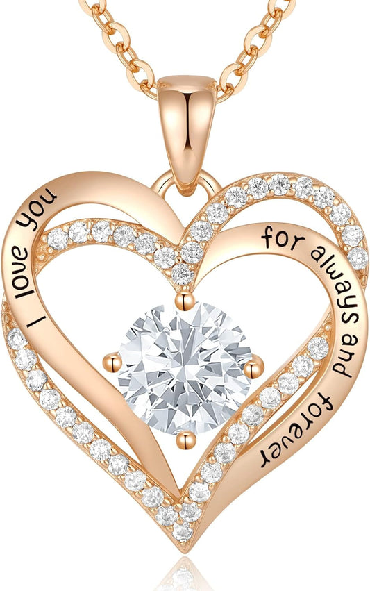 Forever Love Heart Necklaces for Women, Wedding Anniversary, Birthday Gift for Wife, S925 Silver Jewelry with Birthstone Pendant