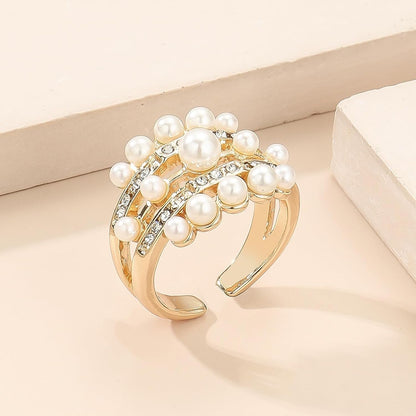 Pearl Rings for Women - Freshwater Gold Pearl Stackable Beaded Open Adjustable Boho Vintage Thumb Midi Pinky Knuckle Rings - Christmas Jewelry Gifts