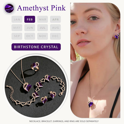 Rose Gold Plated Necklace for Women: Heart Shaped Birthstone/Healing Crystals Center, Dazzling Cubic Zirconia, Hypoallergenic Chain (18"+2"), Jewelry Gifts for Anniversaries and Birthdays