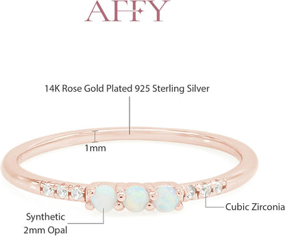 Dainty Stackable Three round Shape Stone, Synthetic Opal Wedding Bridal Engagement Ring Band for Her in 10K Solid Gold or Sterling Silver, Jewelry Gift for Her