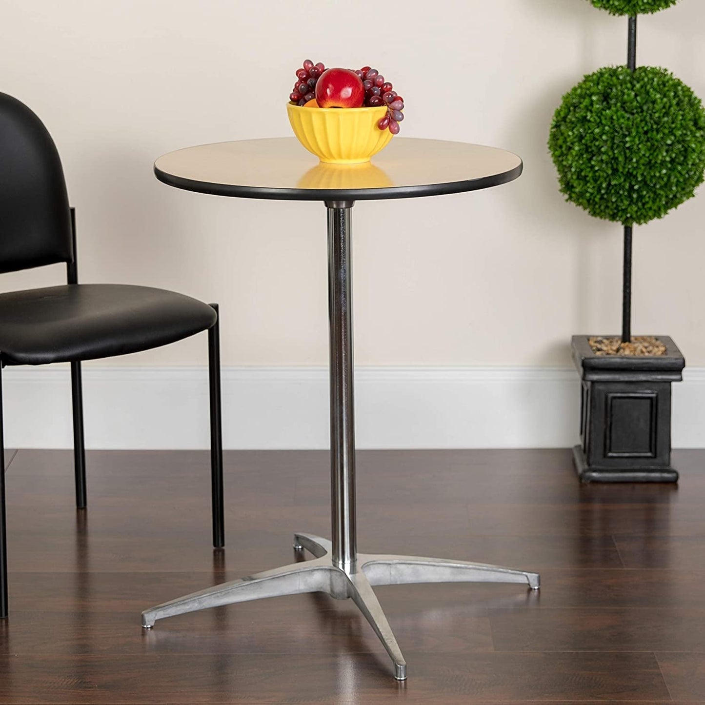 Lars 30'' round Wood Cocktail Table with 30'' and 42'' Columns, Adjustable Wood Bar Height Table for Events or Home Use, Natural