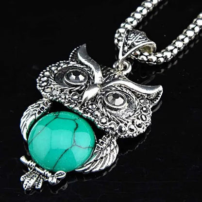 2015 New Charms Owl Natural Black Stone Antique Silver P Earrings Necklace Bracelet Vintage Womens Jewelry Set 1093