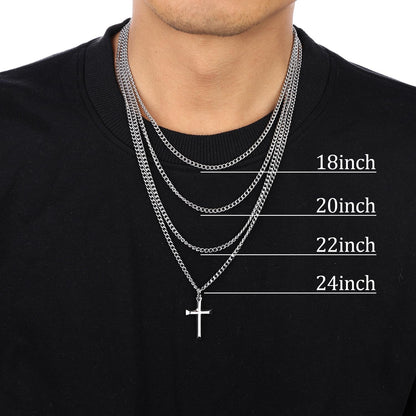 18K Gold Plated Cross Necklace for Men & Boys –Stainless Steel or Gold Plated Pendant with Durable Curb Chain – 18" to 24" Length – USA Faith-Based Brand