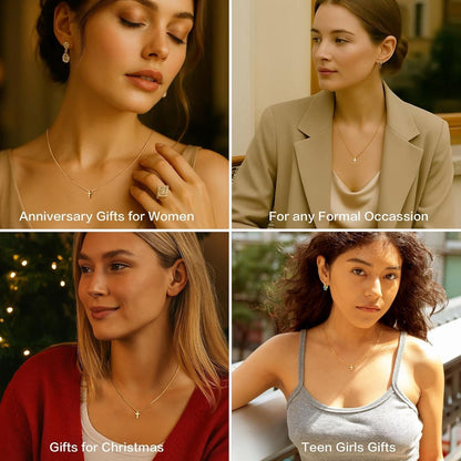 Cross Necklace for Women Girls, Dainty 14K Gold Silver Plated Cross Choker Pendant Jewelry Non Tarnish Waterproof Trendy Cute Simple Small Necklace Easter Christian Baptism Religious Faith Jewelry Gifts