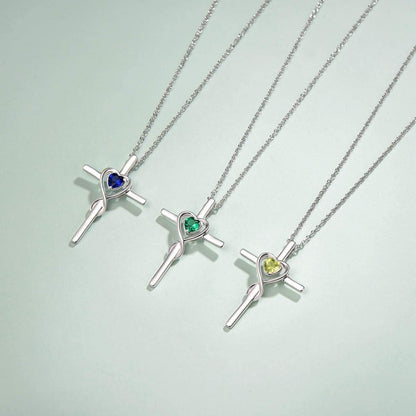 Birthstone Cross Necklace for Women Birthstone Necklace Heart Infinity Cross Pendant Necklace Fine Jewelry Christmas Birthday Holiday Gifts for Her, 16"+2" Inches