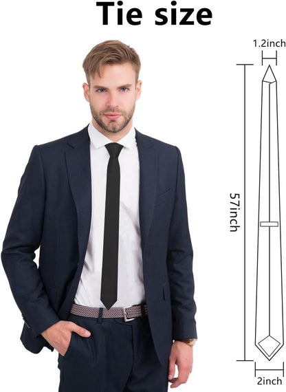 Black Ties for Men Solid Color Skinny Tie Formal 2" Necktie for Men