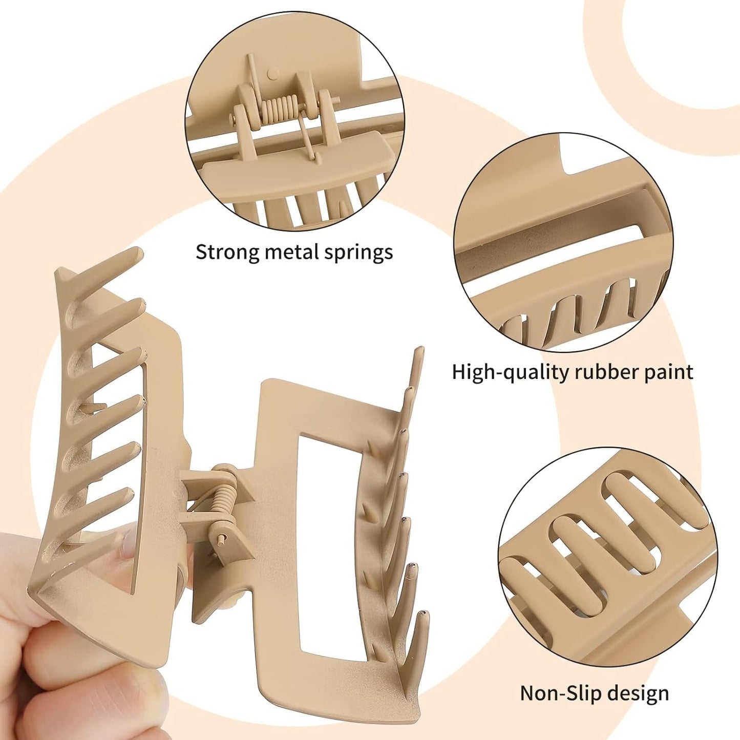 4 Inch Big Hair Claw Clips 6 Pcs for Thick Hair Square Hair Clips for Women Rectangle Nonslip Acrylic Banana Jaw Clips Hair Accessories for Girls -Brown