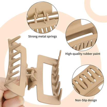 4 Inch Big Hair Claw Clips 6 Pcs for Thick Hair Square Hair Clips for Women Rectangle Nonslip Acrylic Banana Jaw Clips Hair Accessories for Girls -Brown