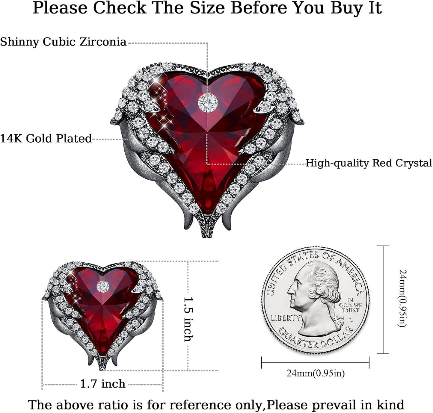Brooches for Women Red Heart Crystal - Austrian Rhinestone Brooch Jewelry - Ladies Wedding Bouquet Brooches Pin for Birthday, Christmas, Anniversary