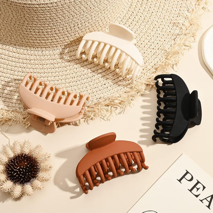 4 PCS Double Row Teeth Hair Claw Clips 2.5" Medium Hair Clips for Thin Hair Small Matte Clips Short Fine Hair Accessories for Women and Girls -Black Brown