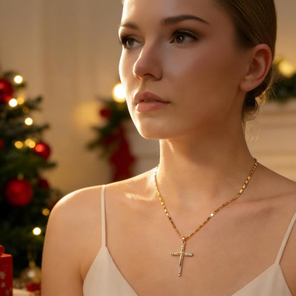 14K Gold Cross Necklace for Women, Dainty Delicate Small Cross Pendant Elegant Gold Trendy Jewelry Luxury Gift for Her, Mom, Wife, Girlfriend Valentines Day Gifts