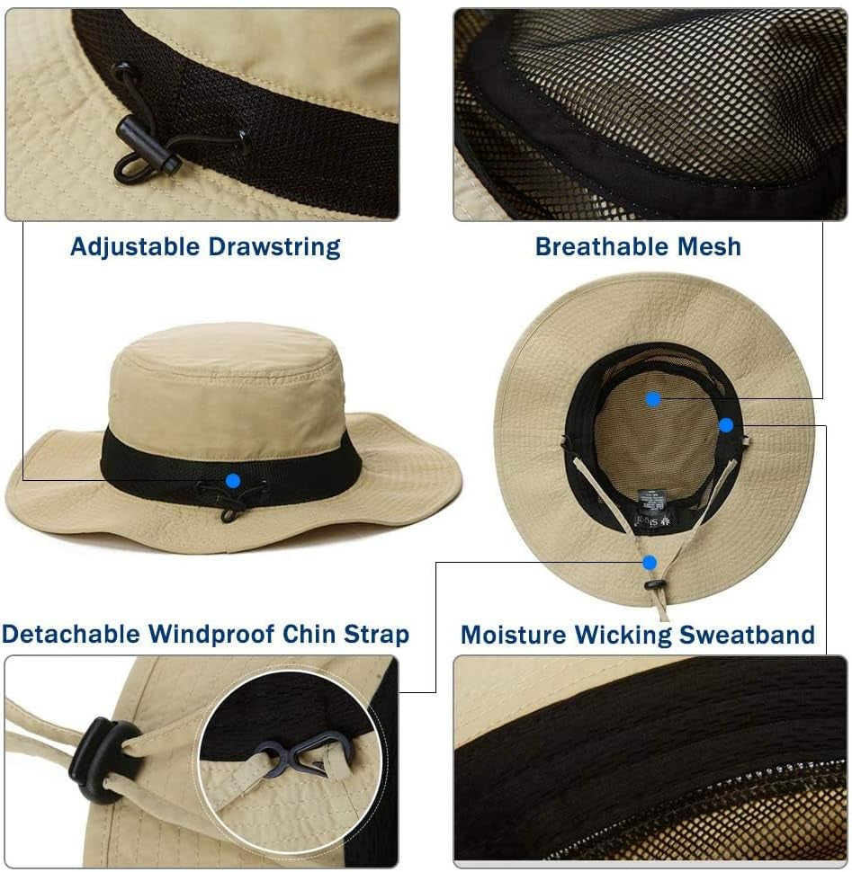 Oversized XL XXL Men'S UV 50 Waterproof Packable Mesh Sun Hat Bucket Bonnie Beach Hiking Fishing