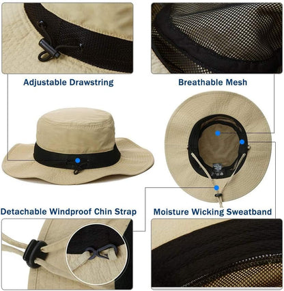 Oversized XL XXL Men'S UV 50 Waterproof Packable Mesh Sun Hat Bucket Bonnie Beach Hiking Fishing