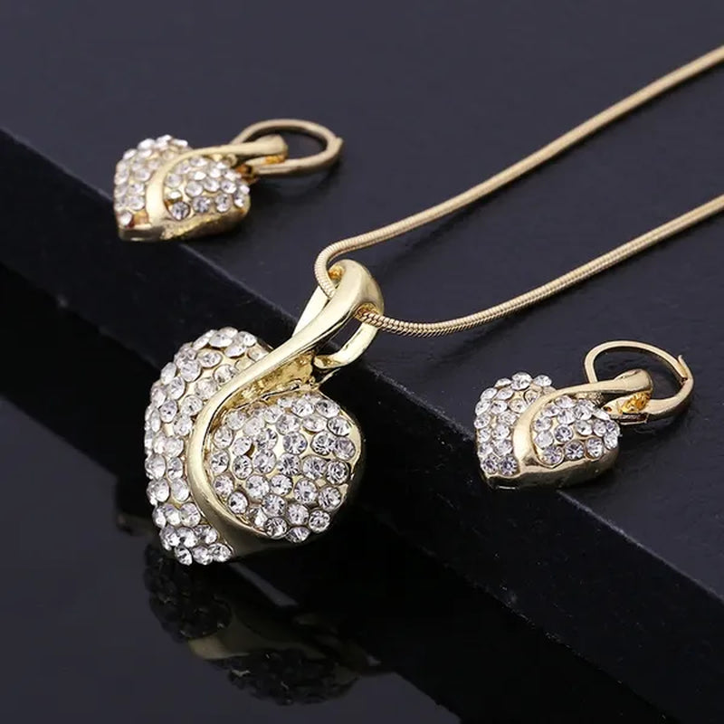 Heart Jewelry Set Necklace Earings Women Dress Accessories Fine Sapphire Ruby Vintage Crystal Wedding Sets