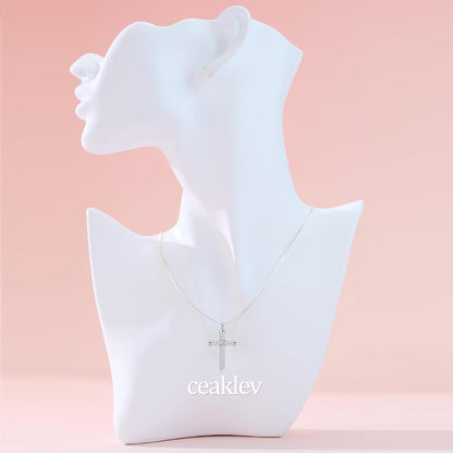 S925 Sterling Silver Cross Necklace for Women – Dainty Pendant Necklace with Sparkling Cubic Zirconia, Adjustable Gold Plated Necklace, Meaningful Jewelry Gift