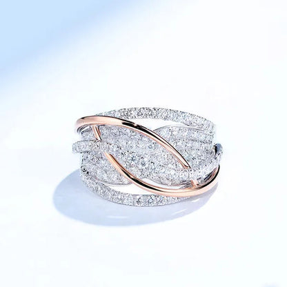 Exquisite luxury women's fashion dazzling ring jewelry  two-tone   white  Zircon ring elegant princess romantic bride engagement wedding ring noble anniversary ring Christmas gift jewelry size US5-11
